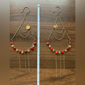 NWT 8” long red and gold toned earrings